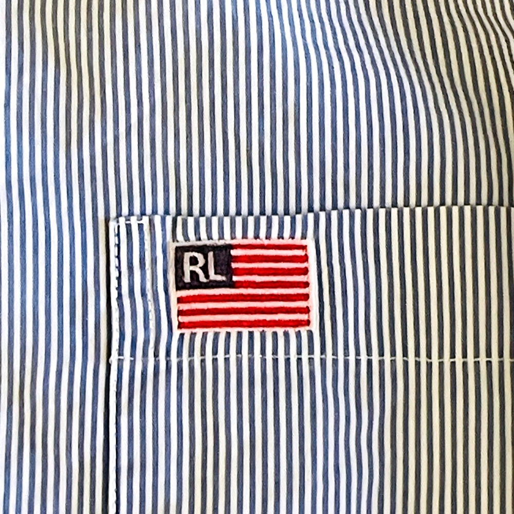 Polo Jeans Co Ralph Lauren Shirt Mens Medium Blue White Stripe Flag 90s Vintage - Picture 4 of 9